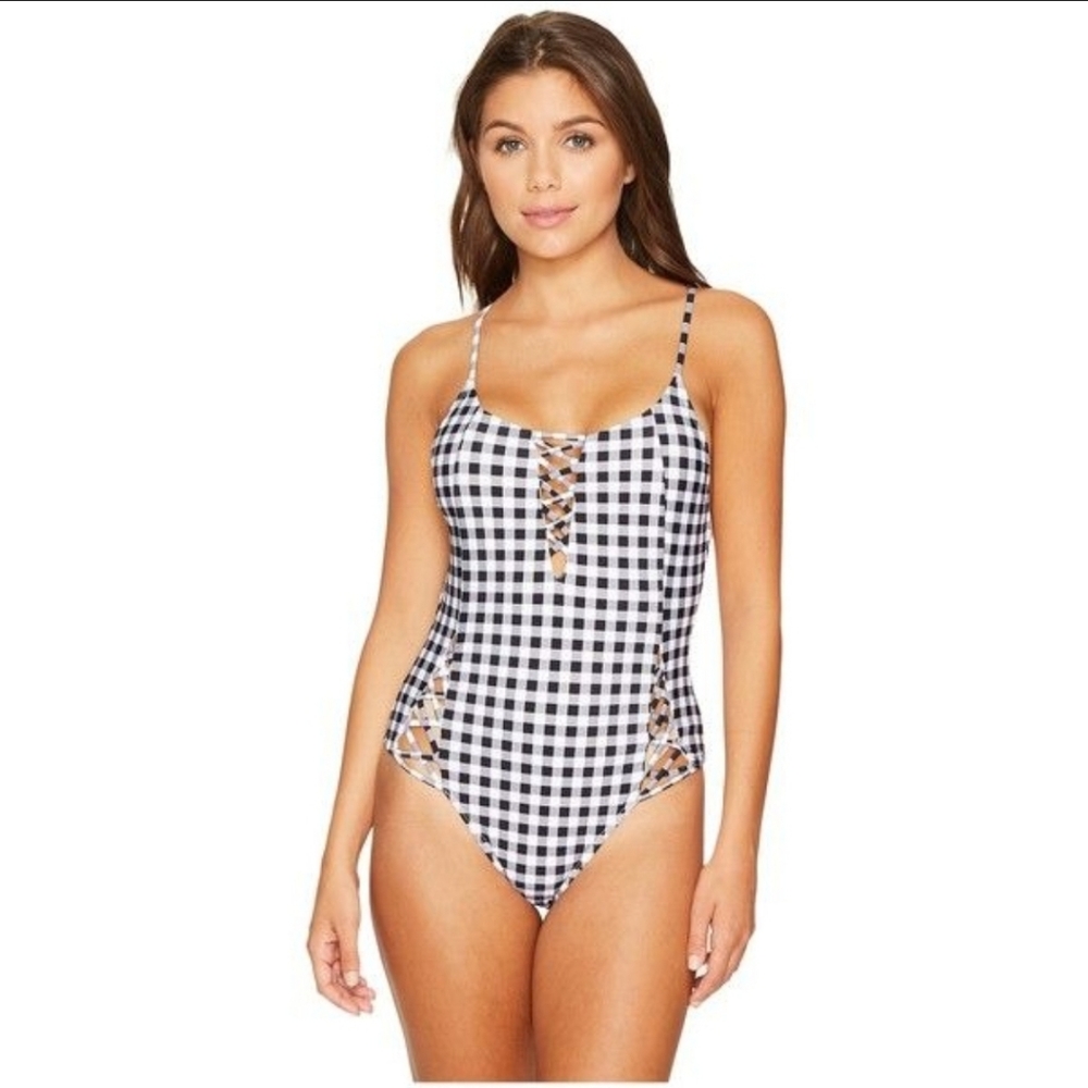 Waterfall One Piece in Black Gingham